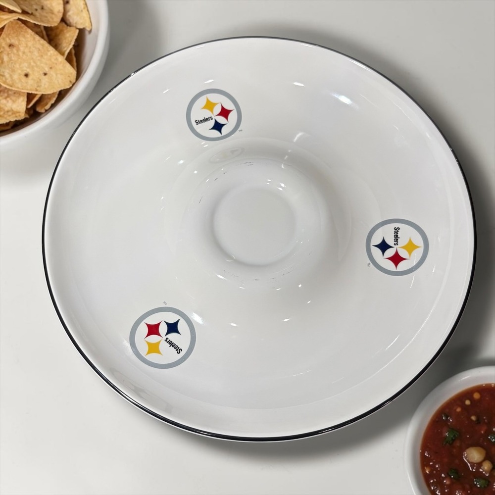 Pfaltzgraff Pittsburgh Steelers NFL Chip and Dip Serving Platter White Ceramic